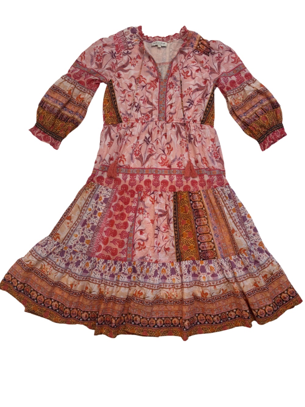Hale Bob Boho Mixed Print Boho Midi Maxi Dress | Size L | Like New